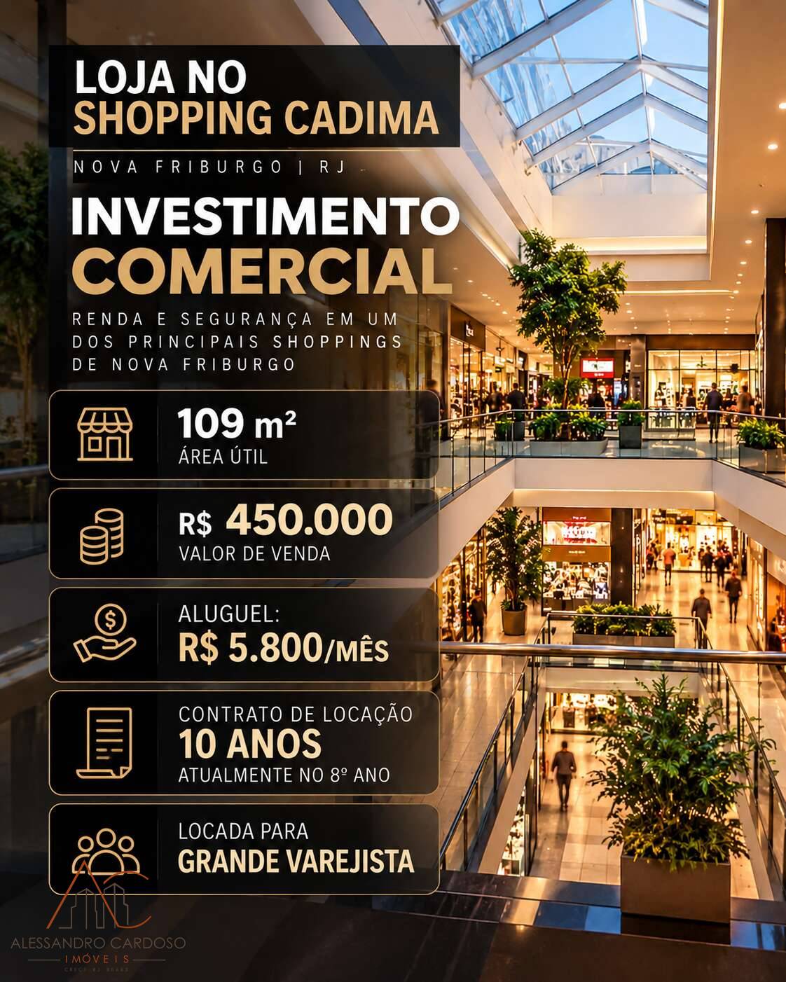 Loja no Shopping Cadima | Investimento com Renda de R$ 5.800/mês
